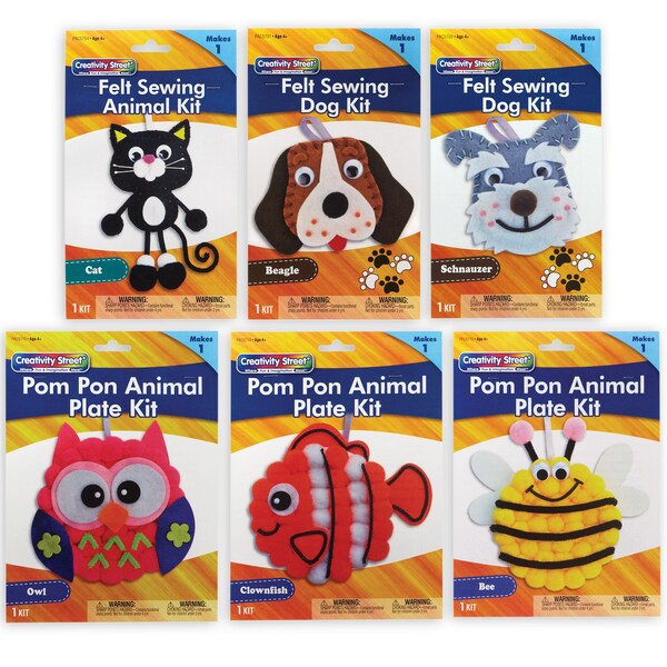 Creativity Street Animal Craft Kits, Felt & Pom Pon, 6 Kits PACACANMKIT2 - main